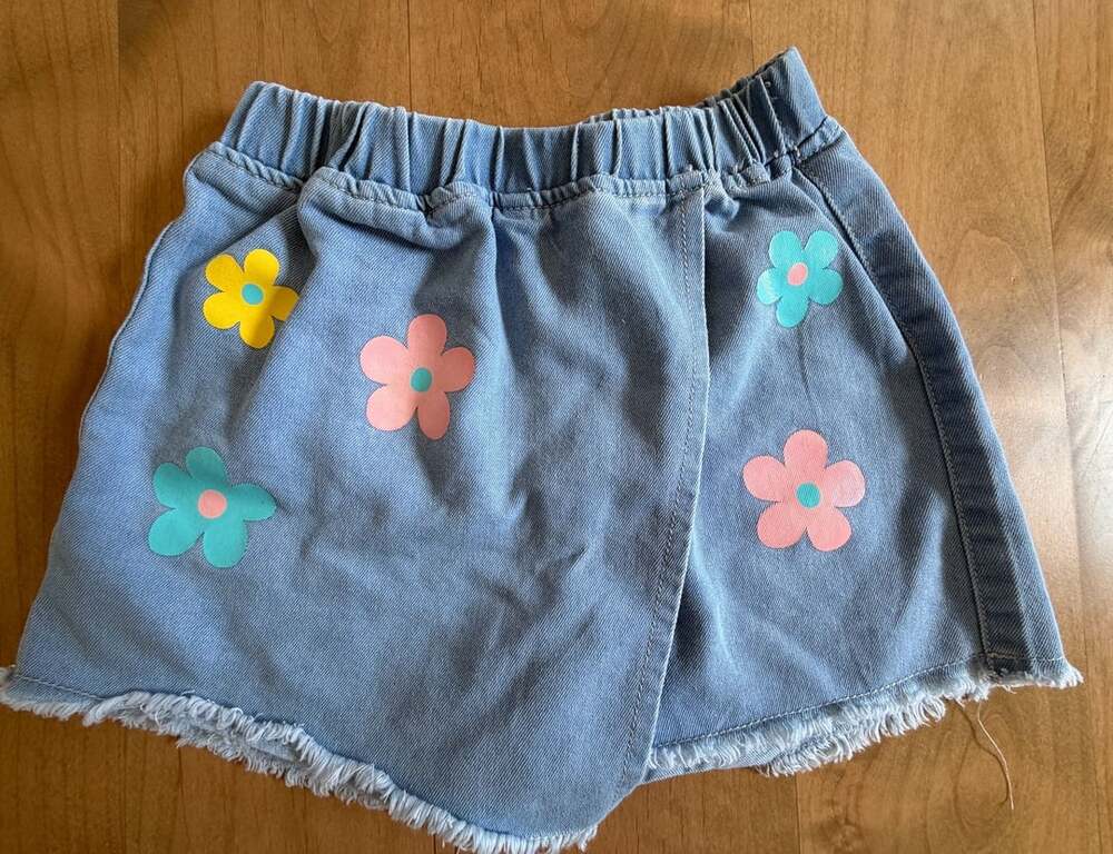 Shein Floral Print Denim Skort Size 6Y Frayed Hem